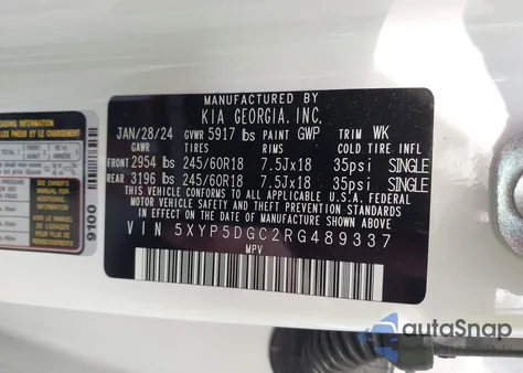 2024 Kia Telluride Sx Prestige X-Pro z USA, uszkodzony, nr VIN 5XYP5DGC2RG489337